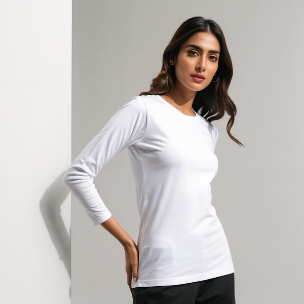 White Cotton Jersey Full Sleeve T-Shirt – Classic, Breathable